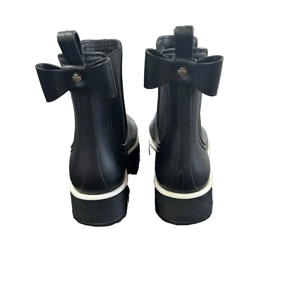 Kate Spade New York Malcolm Rain Boots Womens Booties Black Platform Size US 8 M